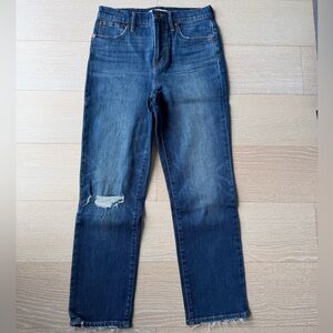 Madewell Medium Blue Straight Leg Jeans with Knee Rip